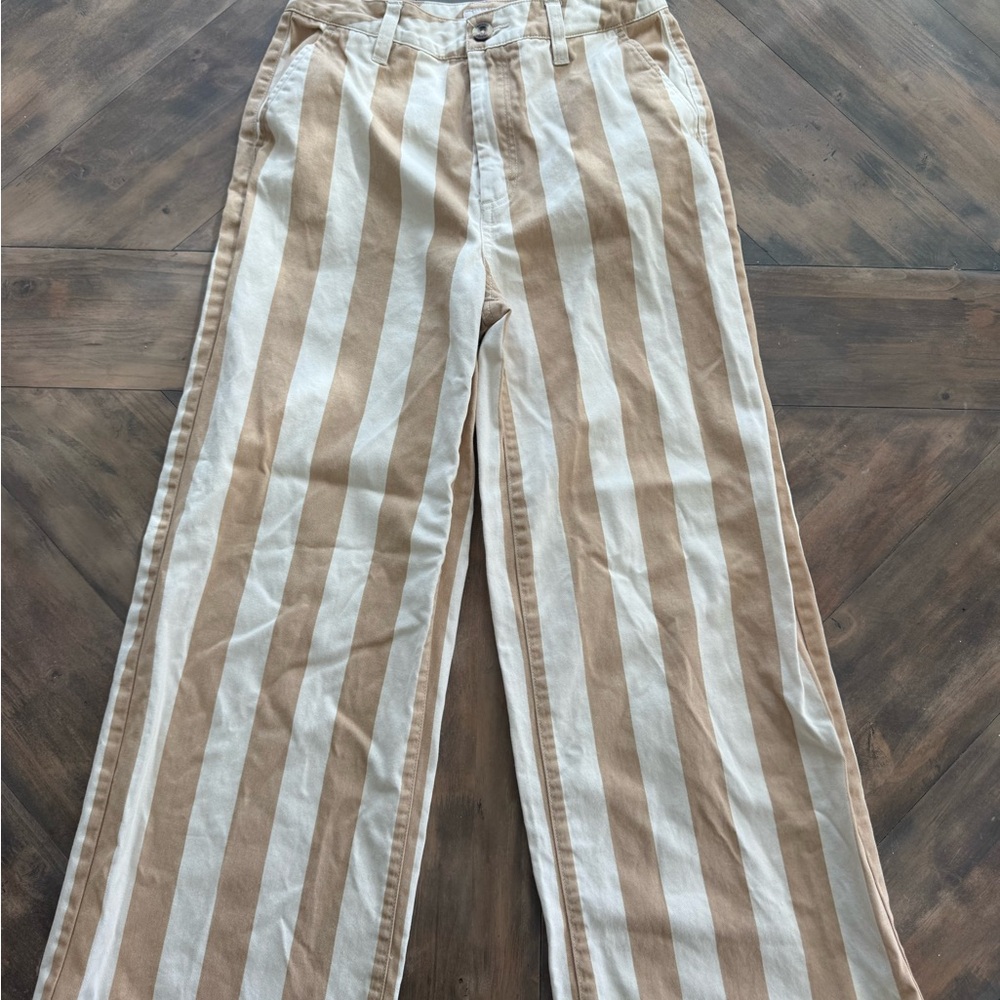 Brixton Striped Tan and Cream Wide-Leg Pants